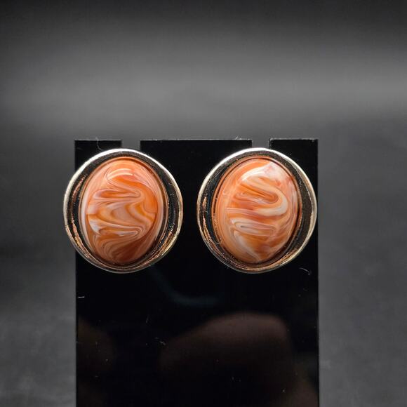 Avon 1988 Desert Sands Earrings in Box Peach Marbled Vintage Jewelry - Picture 4 of 8